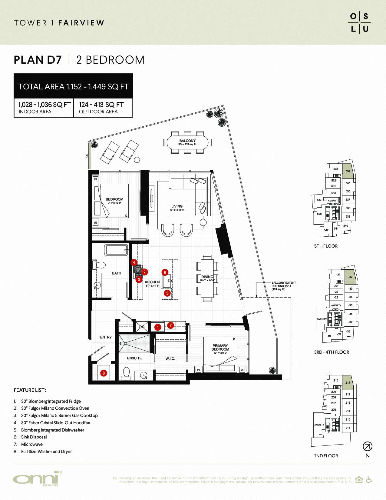 Floor plan for 2 beds, 2 baths, 1036 sqft